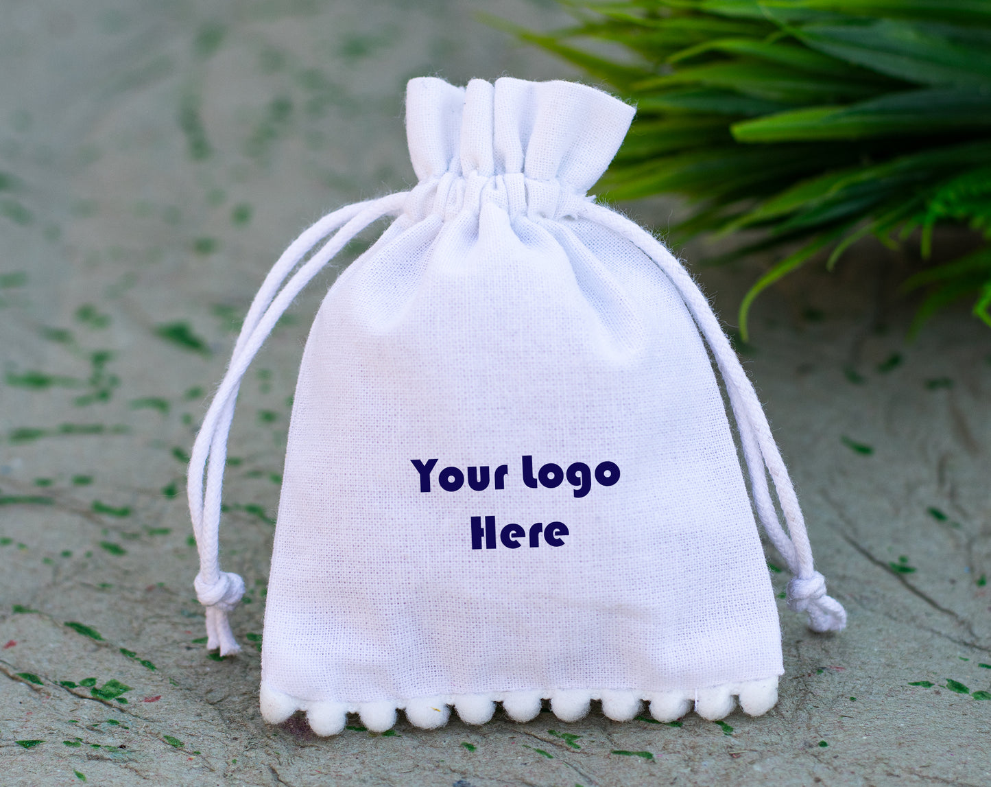100pcs White Designer Cotton Pouches With Logo, Eco Friendly Jewelry Packaging