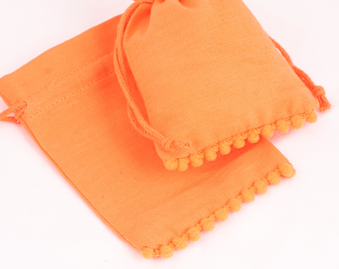 100pcs Orange Designer Cotton Pouches With Logo, Eco-Friendly Jewelry Pouches