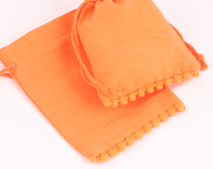100pcs Orange Designer Cotton Pouches With Logo, Eco-Friendly Jewelry Pouches