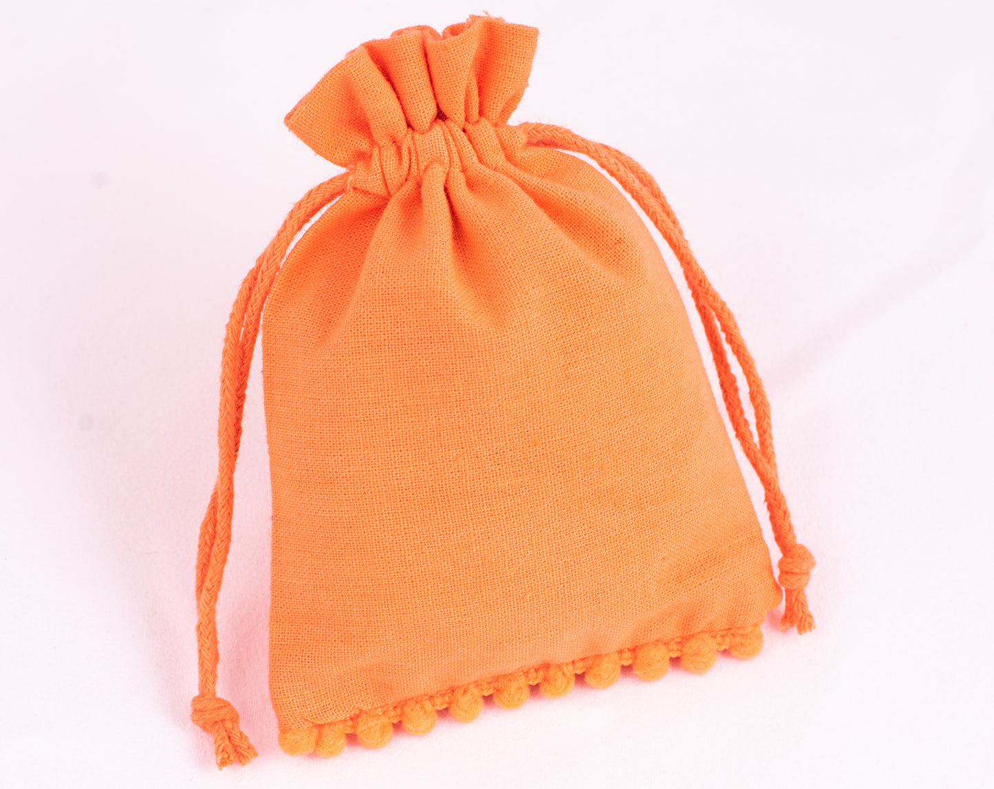100pcs Orange Designer Cotton Pouches With Logo, Eco-Friendly Jewelry Pouches