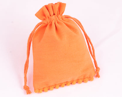 100pcs Orange Designer Cotton Pouches With Logo, Eco-Friendly Jewelry Pouches