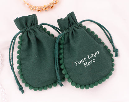 100pcs Round Green Cotton Drawstring Designer Pouch Wholesale