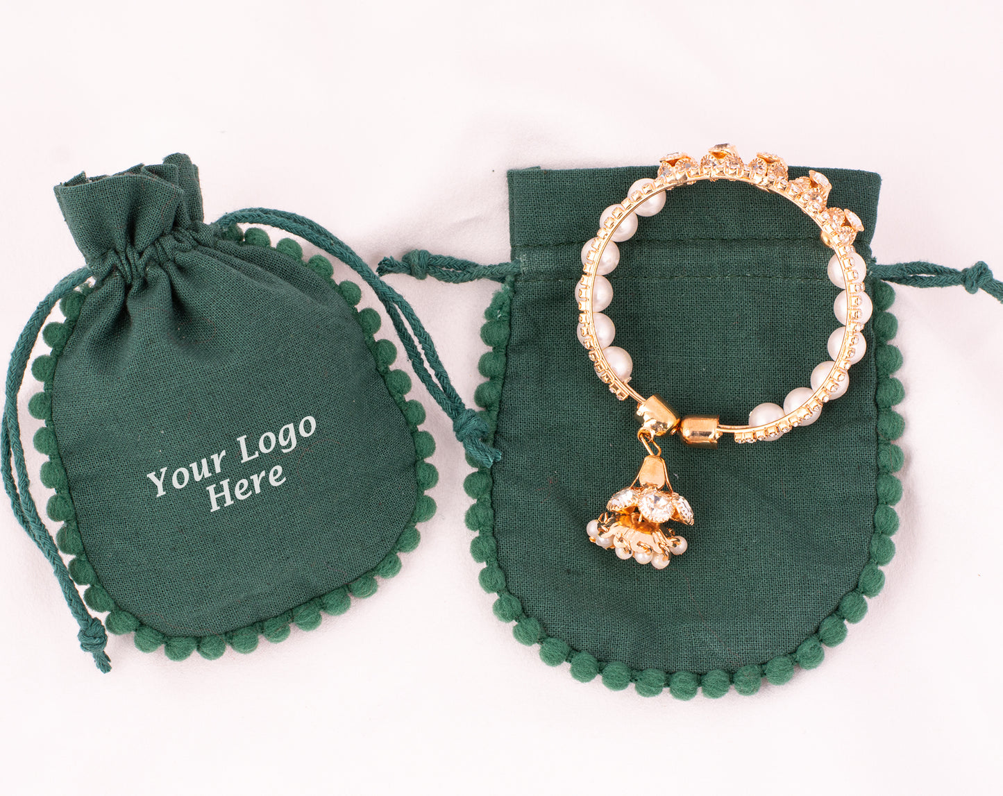 100pcs Round Green Cotton Drawstring Designer Pouch Wholesale