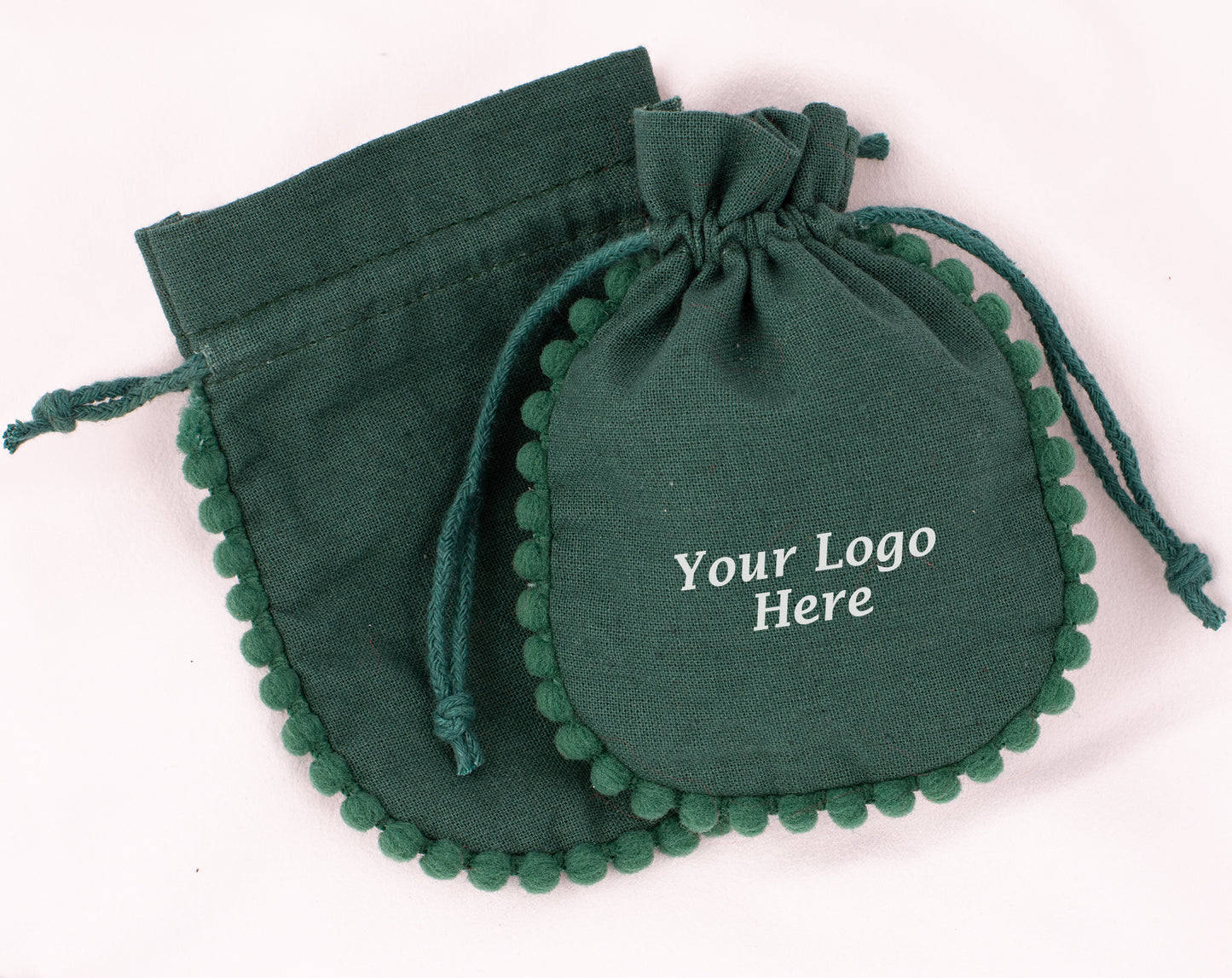 100pcs Round Green Cotton Drawstring Designer Pouch Wholesale