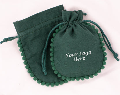 100pcs Round Green Cotton Drawstring Designer Pouch Wholesale