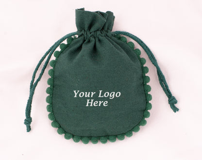100pcs Round Green Cotton Drawstring Designer Pouch Wholesale