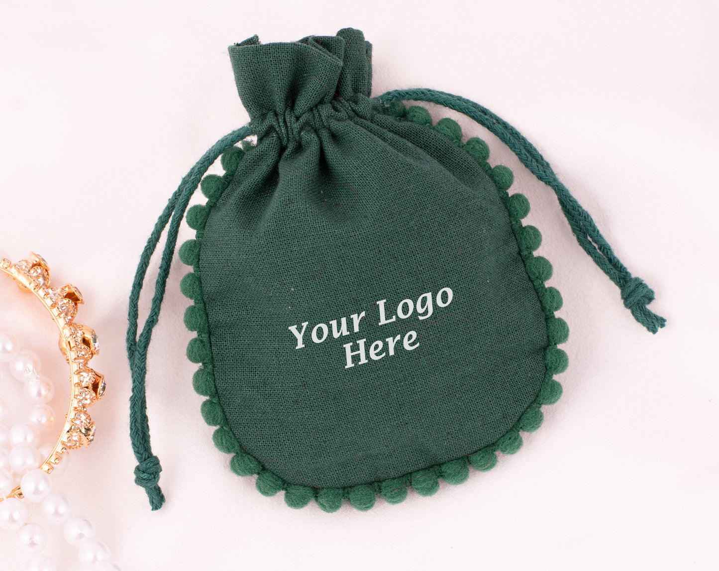 100pcs Round Green Cotton Drawstring Designer Pouch Wholesale