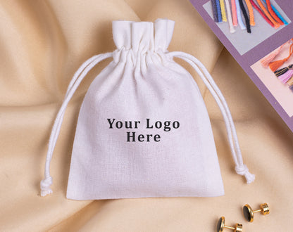 100pcs - White Cotton Drawstring Jewelry Pouch With Logo in Wholesale & Bulk