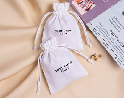 100pcs - White Cotton Drawstring Jewelry Pouch With Logo in Wholesale & Bulk