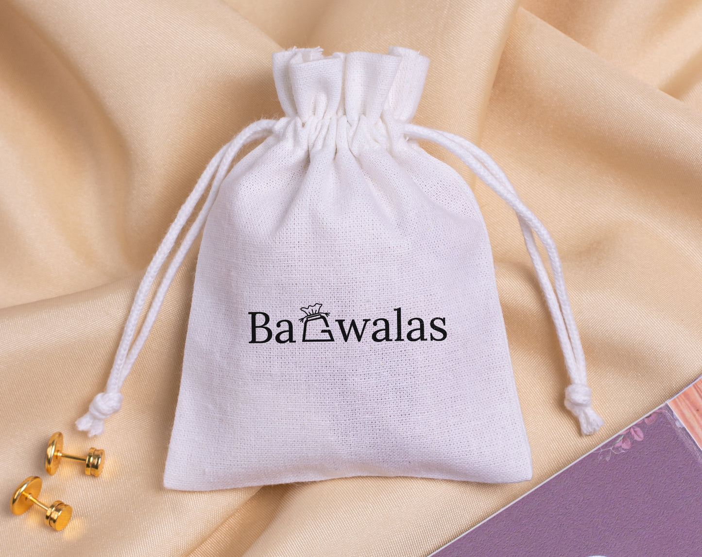 100pcs - White Cotton Drawstring Jewelry Pouch With Logo in Wholesale & Bulk