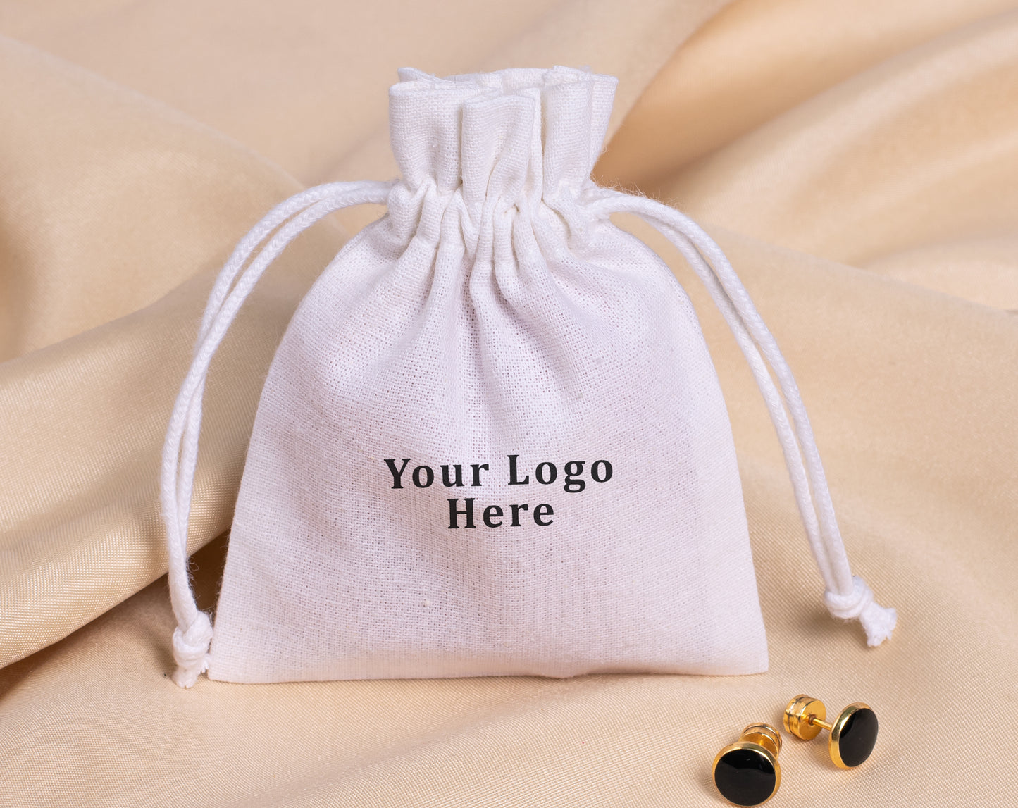 100pcs - White Cotton Drawstring Jewelry Pouch With Logo in Wholesale & Bulk