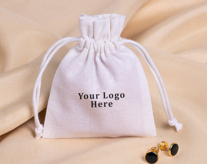 100pcs - White Cotton Drawstring Jewelry Pouch With Logo in Wholesale & Bulk