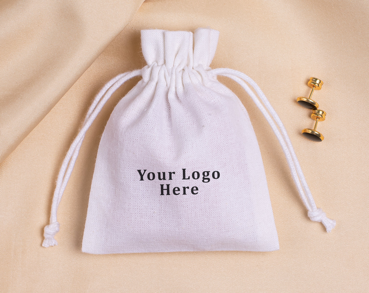 100pcs - White Cotton Drawstring Jewelry Pouch With Logo in Wholesale & Bulk