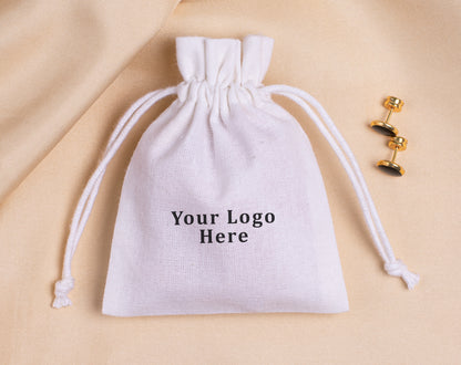 100pcs - White Cotton Drawstring Jewelry Pouch With Logo in Wholesale & Bulk