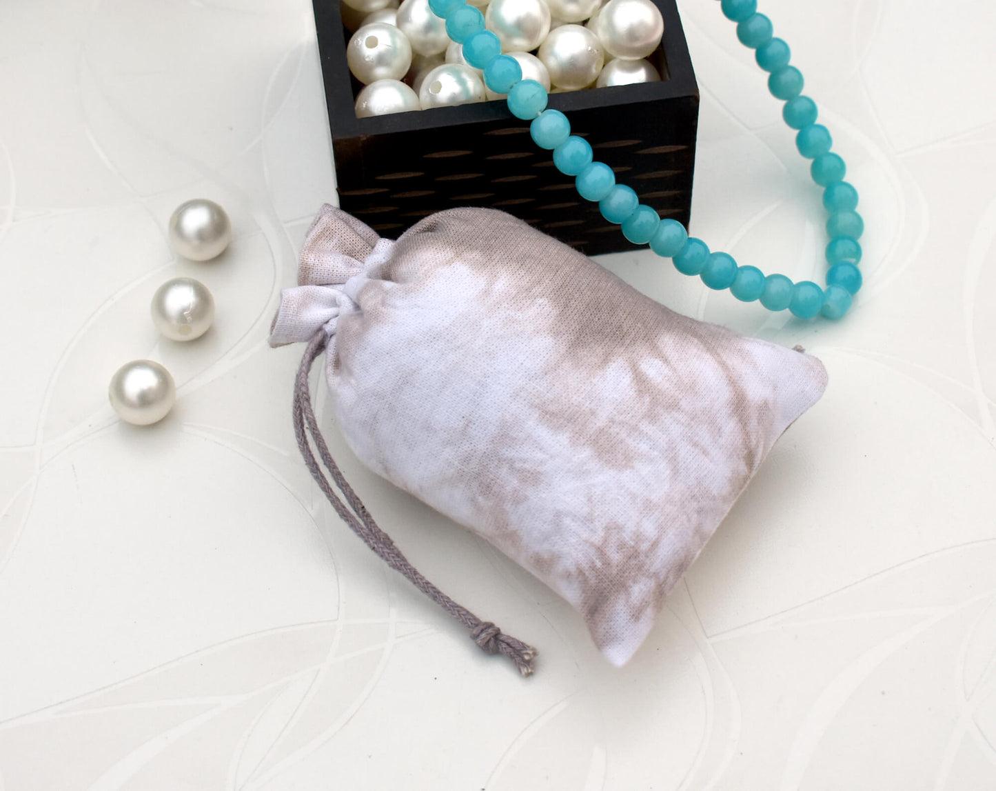 Pack of 100 - Light Lavender Gray Tie Dye Cotton Pouches With Logo