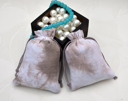 Pack of 100 - Light Lavender Gray Tie Dye Cotton Pouches With Logo