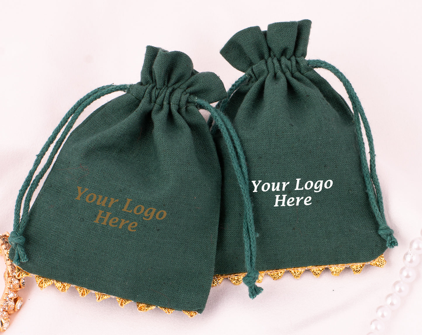 100pcs Premium Cotton Designer Pouches With Custom Logo for Jewelry Packaging