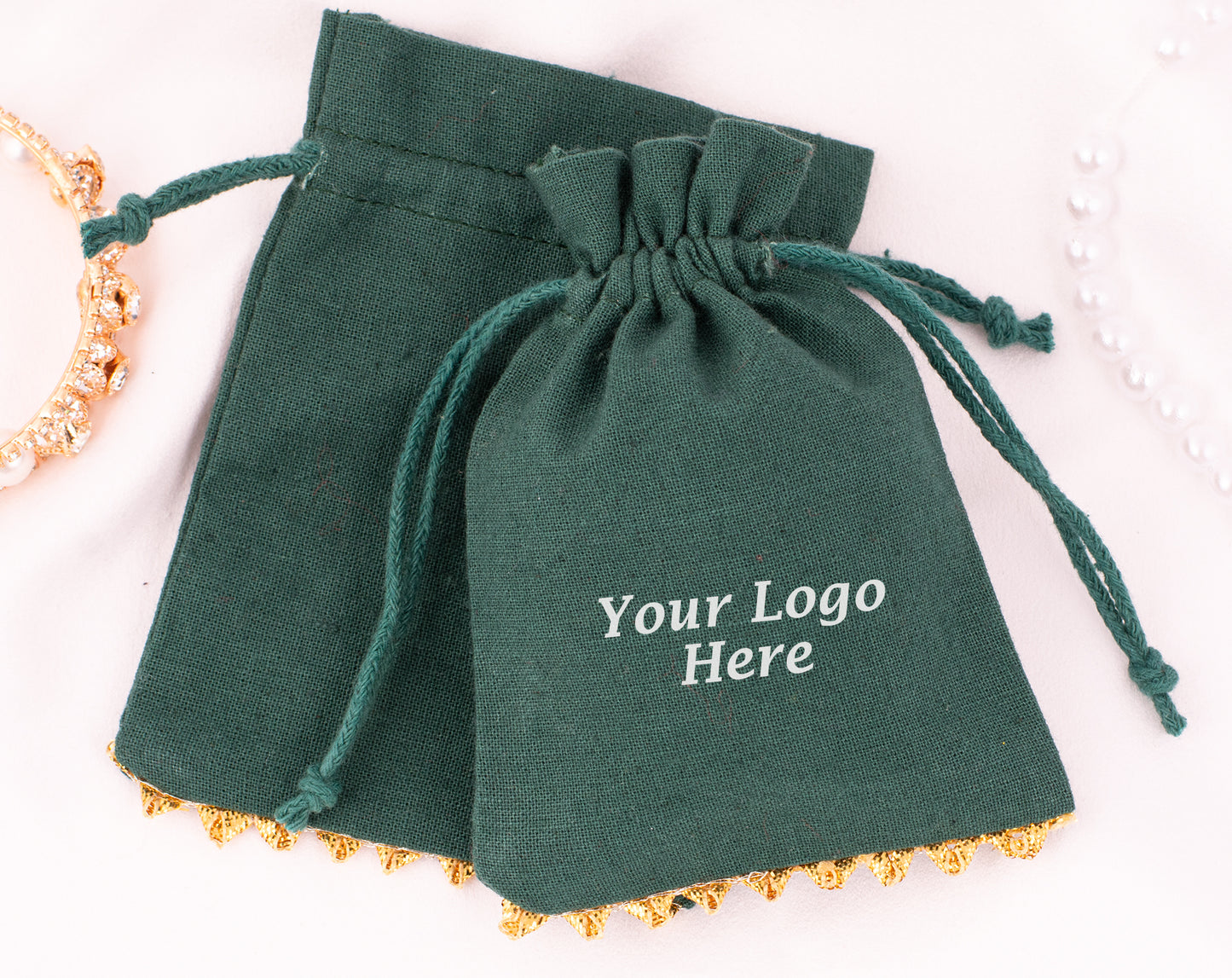 100pcs Premium Cotton Designer Pouches With Custom Logo for Jewelry Packaging