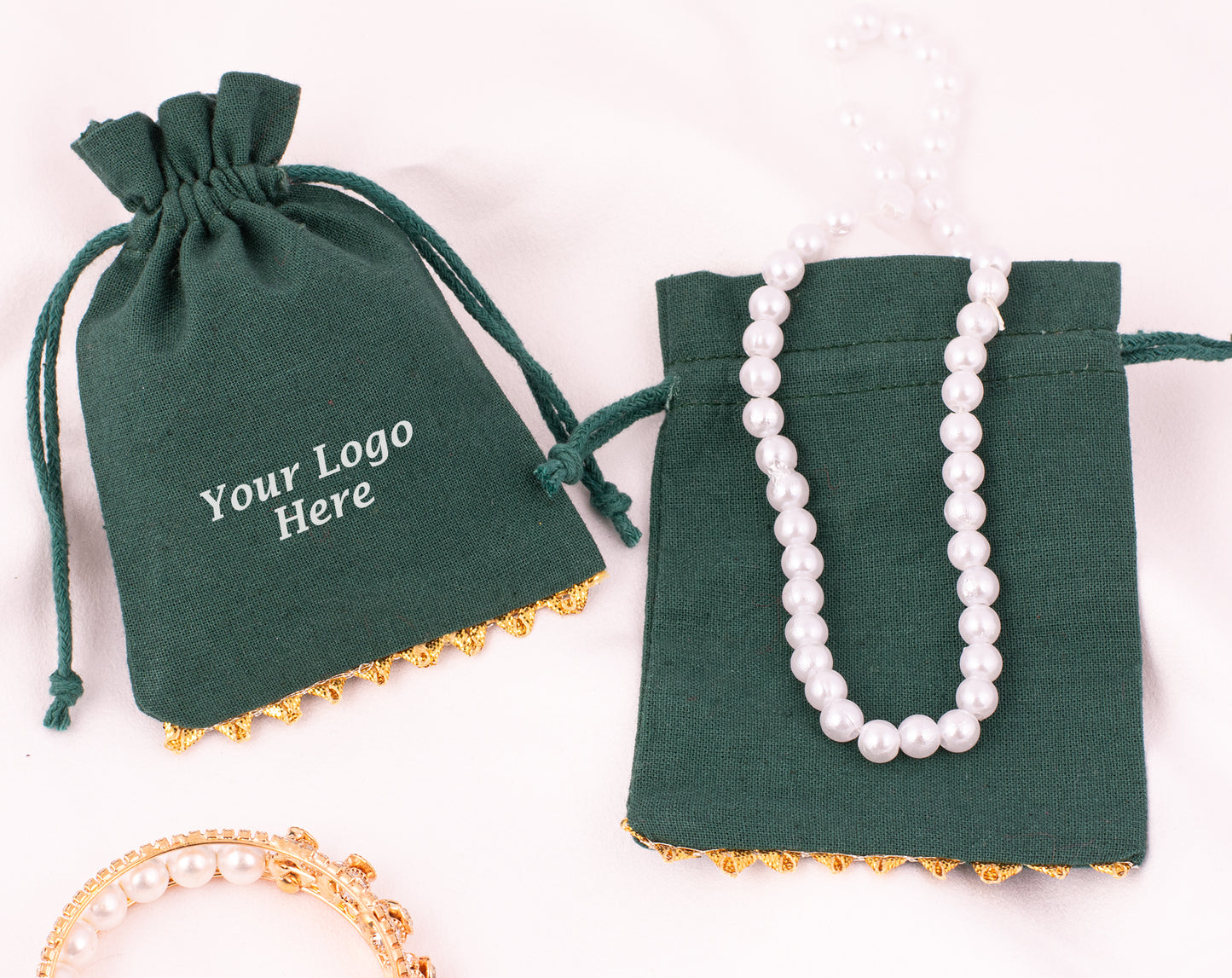 100pcs Premium Cotton Designer Pouches With Custom Logo for Jewelry Packaging