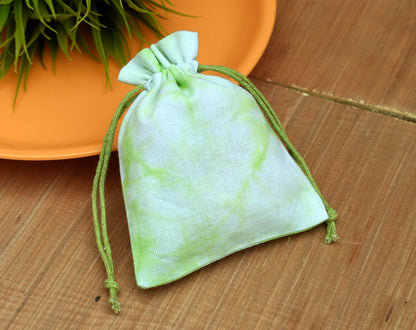 Pack of 100 - Leaf Green Tie Dye Cotton Pouches With Logo