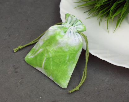 Pack of 100 - Leaf Green Tie Dye Cotton Pouches With Logo