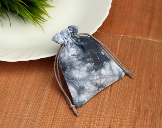 Pack of 100 - Charcoal Gray Tie Dye Cotton Pouches With Logo