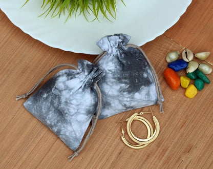 Pack of 100 - Charcoal Gray Tie Dye Cotton Pouches With Logo