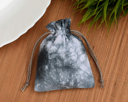 Pack of 100 - Charcoal Gray Tie Dye Cotton Pouches With Logo