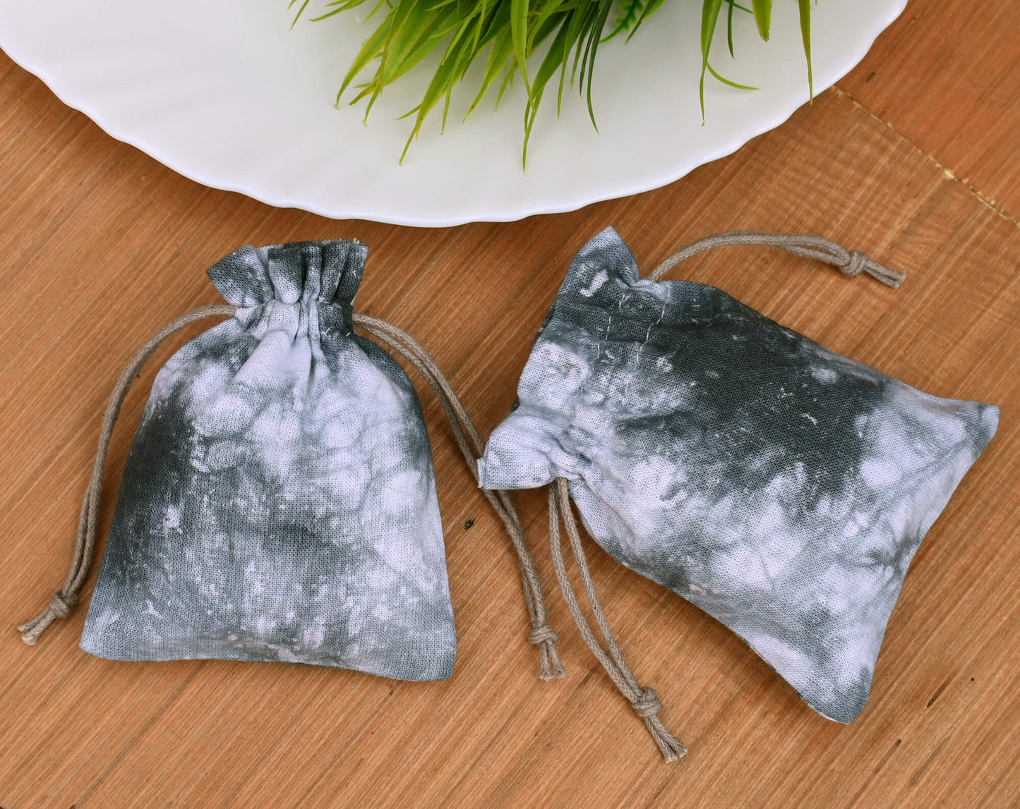Pack of 100 - Charcoal Gray Tie Dye Cotton Pouches With Logo