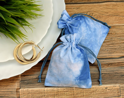 Pack of 100 - Sky Blue Tie Dye Cotton Pouches With Logo