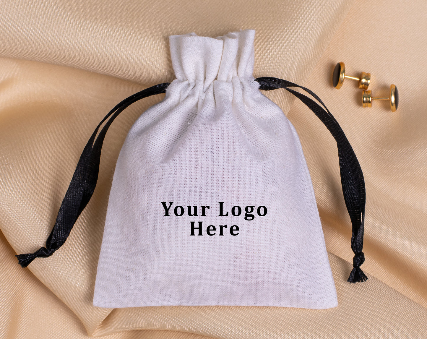 100pcs - White Cotton Custom Drawstring Bags With Logo in Wholesale & Bulk