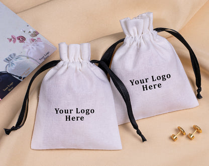 100pcs - White Cotton Custom Drawstring Bags With Logo in Wholesale & Bulk