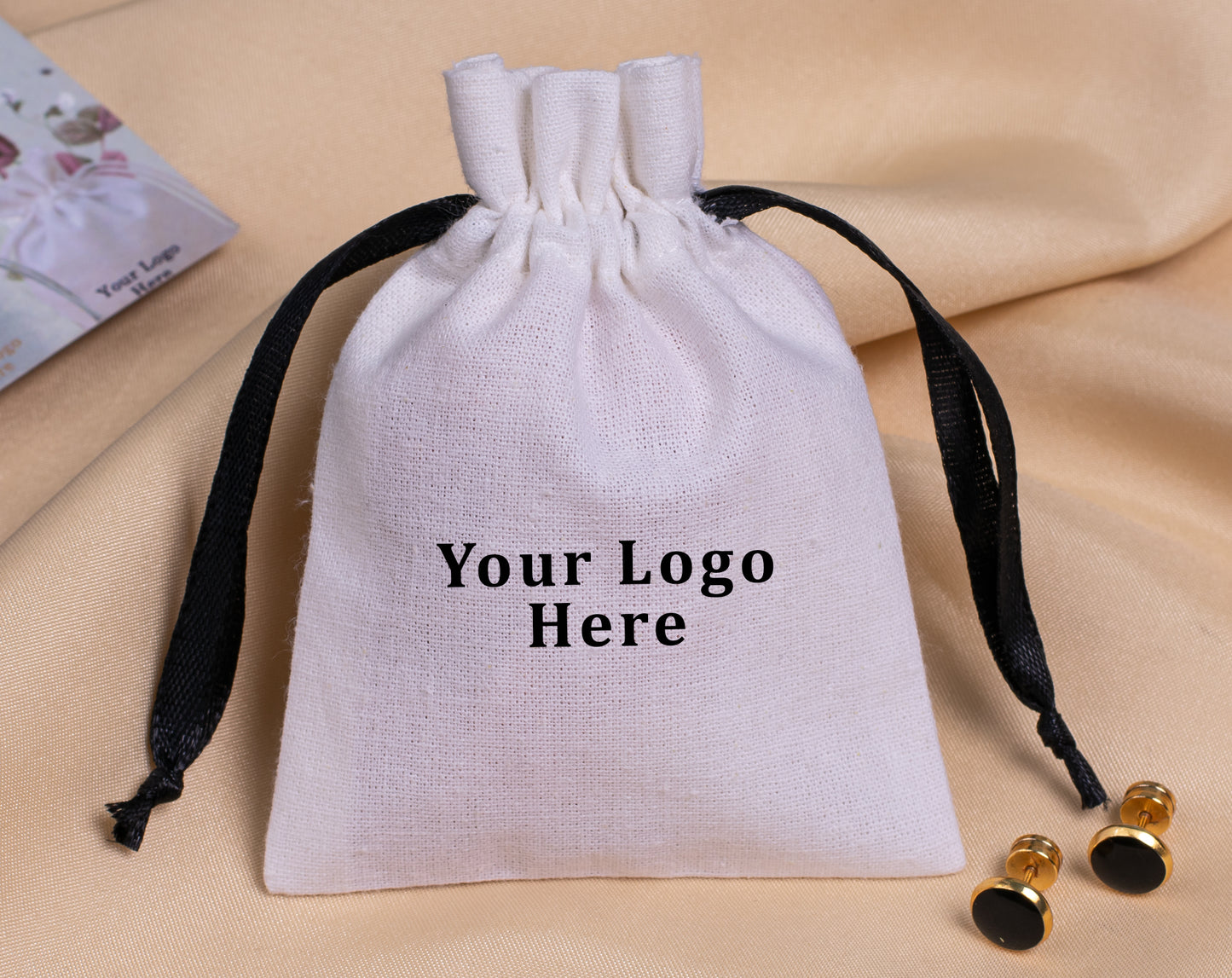 100pcs - White Cotton Custom Drawstring Bags With Logo in Wholesale & Bulk