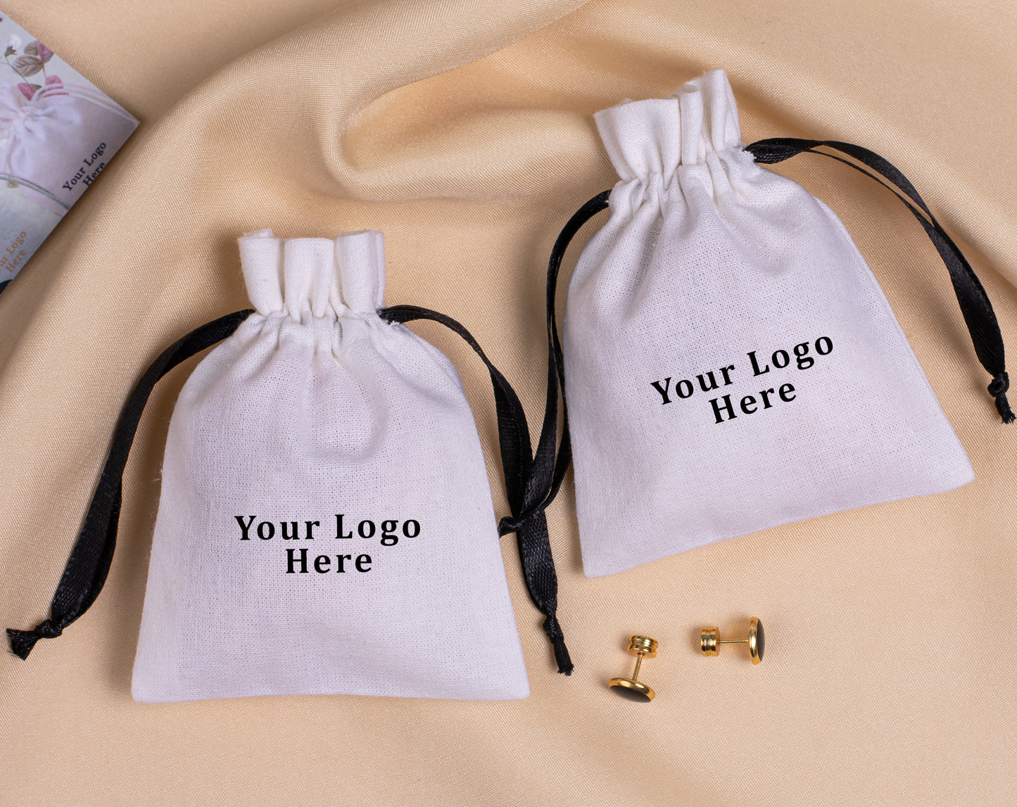 100pcs - White Cotton Custom Drawstring Bags With Logo in Wholesale & Bulk