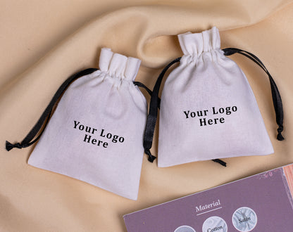 100pcs - White Cotton Custom Drawstring Bags With Logo in Wholesale & Bulk