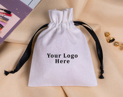 100pcs - White Cotton Custom Drawstring Bags With Logo in Wholesale & Bulk