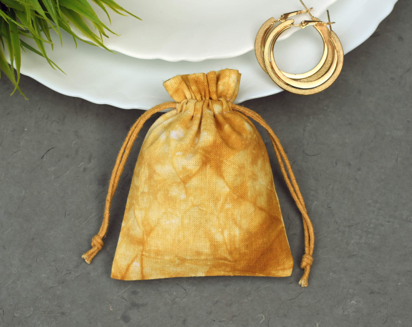 Pack of 100 - Mustard Yellow Tie Dye Cotton Pouches With Logo