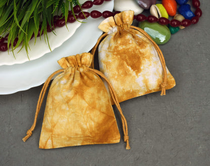 Pack of 100 - Mustard Yellow Tie Dye Cotton Pouches With Logo