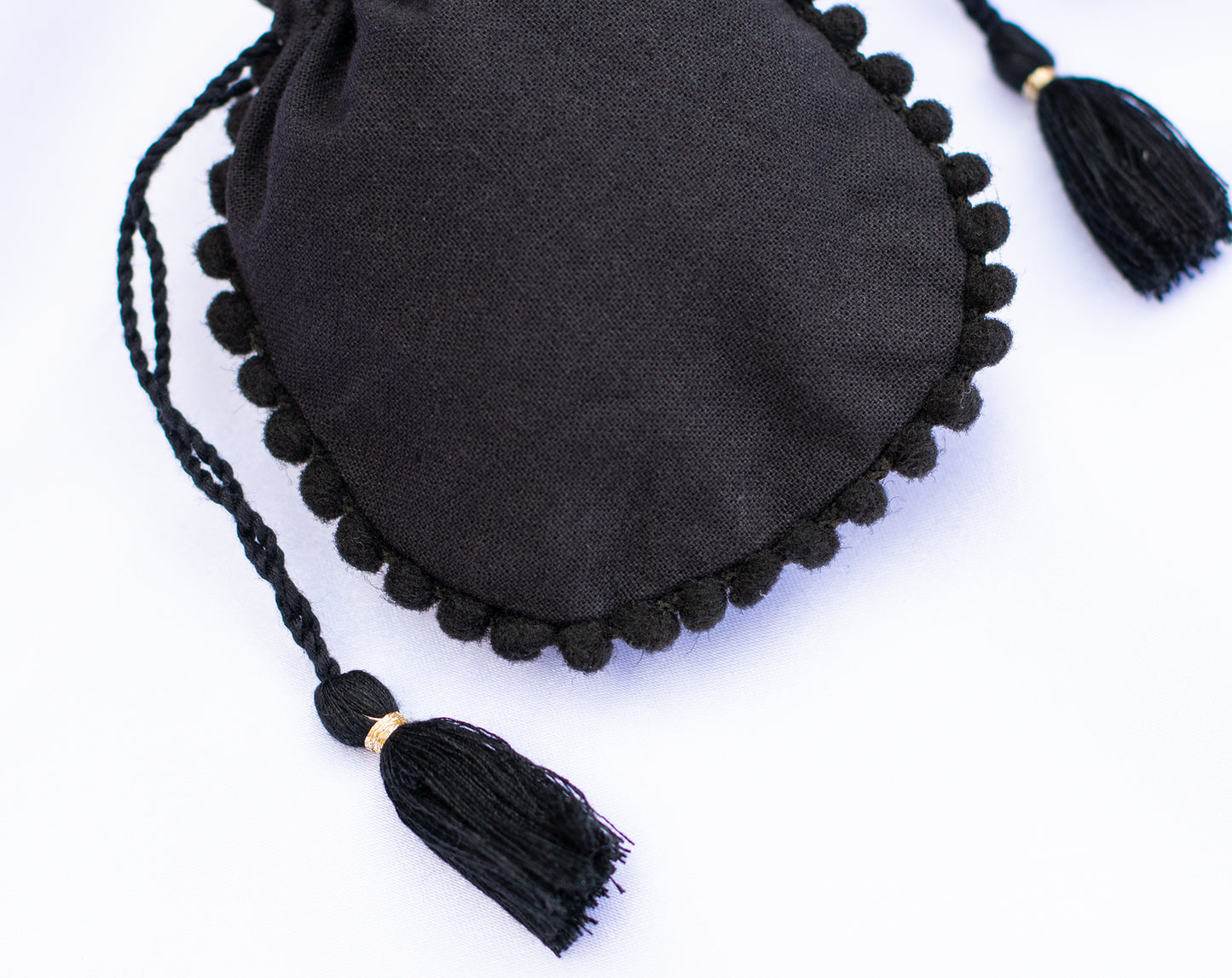 Pack of 100 - Black Designer Cotton Drawstring Pouch With Logo For Jewelry Packaging