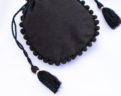 Pack of 100 - Black Designer Cotton Drawstring Pouch With Logo For Jewelry Packaging