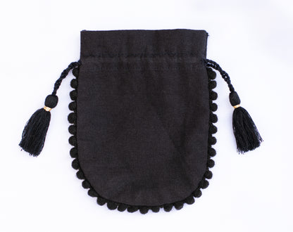 Pack of 100 - Black Designer Cotton Drawstring Pouch With Logo For Jewelry Packaging