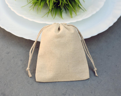 100pcs - Off-White Cotton Drawstring Jewelry Pouch With Logo in Wholesale & Bulk