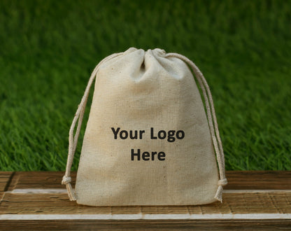 100pcs - Off-White Cotton Drawstring Jewelry Pouch With Logo in Wholesale & Bulk