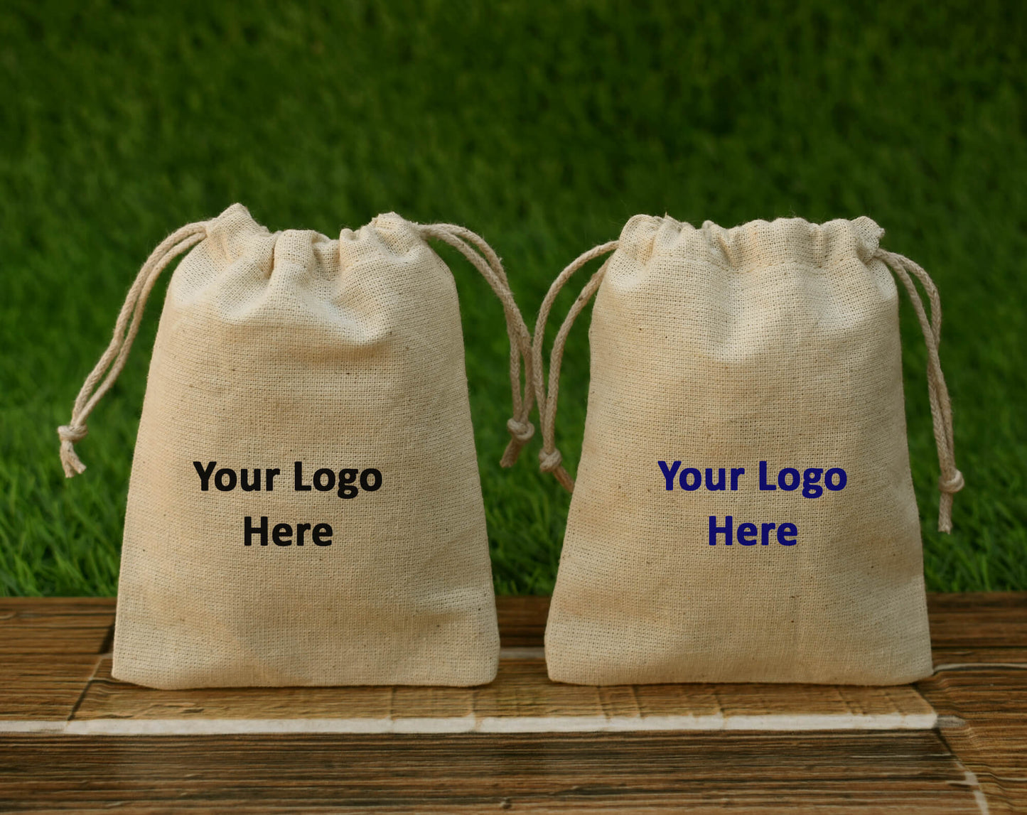 100pcs - Off-White Cotton Drawstring Jewelry Pouch With Logo in Wholesale & Bulk