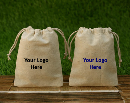 100pcs - Off-White Cotton Drawstring Jewelry Pouch With Logo in Wholesale & Bulk