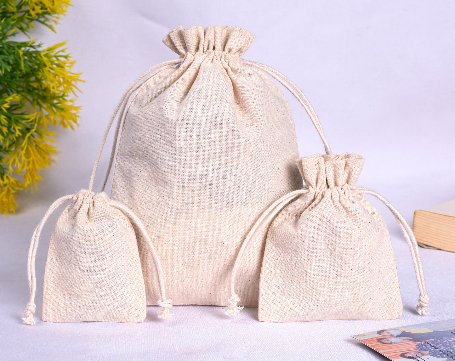 100pcs Natural Cotton Jewelry Drawstring Pouches With Logo in Wholesale & Bulk