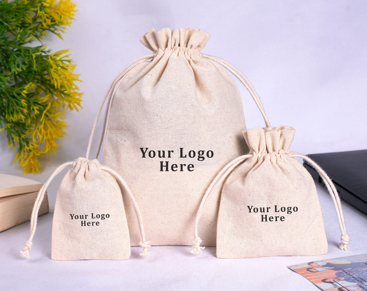 100pcs Natural Cotton Jewelry Drawstring Pouches With Logo in Wholesale & Bulk