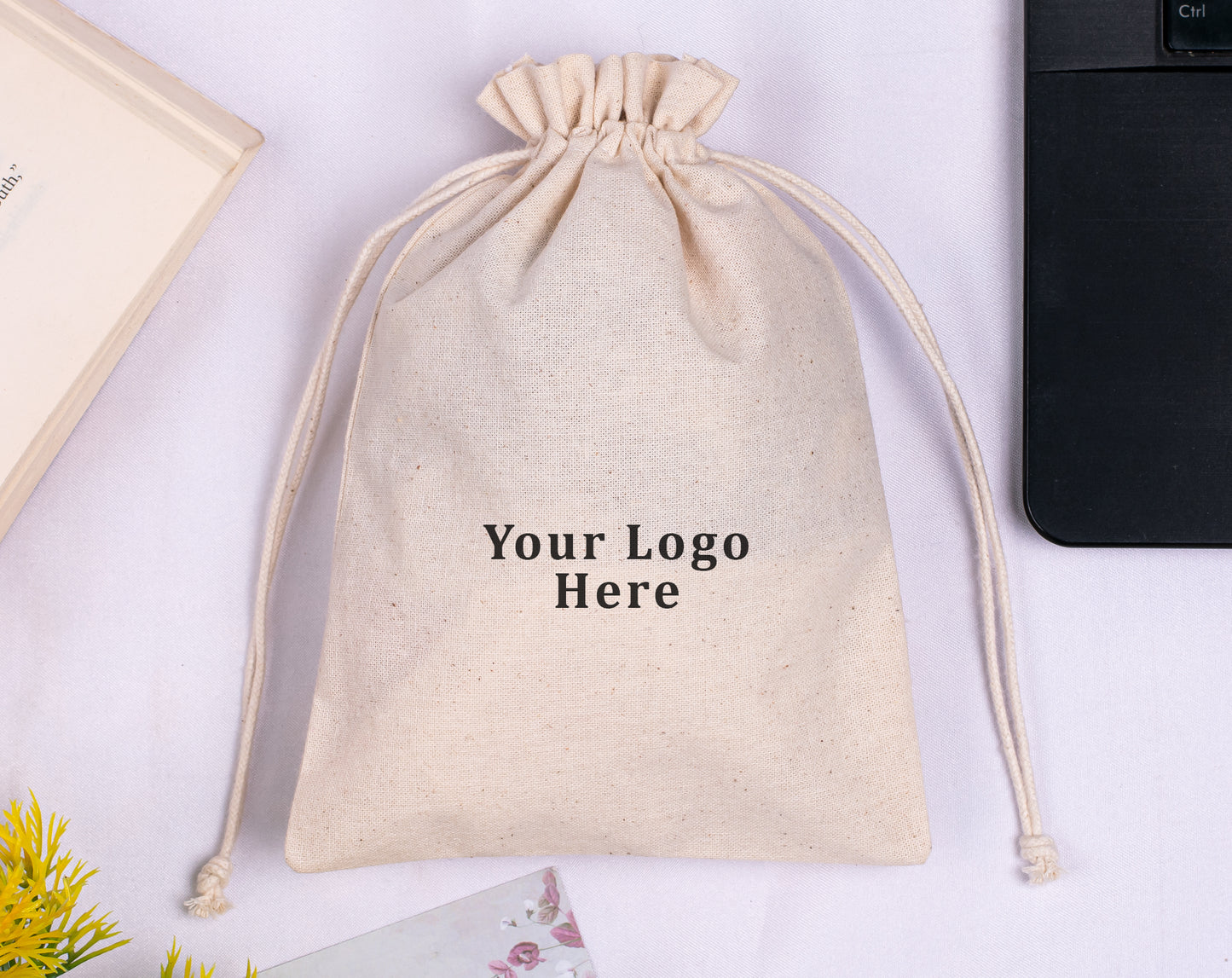 100pcs Natural Cotton Jewelry Drawstring Pouches With Logo in Wholesale & Bulk