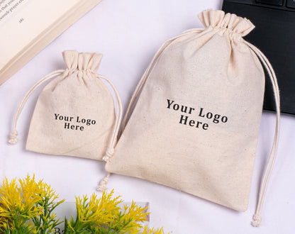 100pcs Natural Cotton Jewelry Drawstring Pouches With Logo in Wholesale & Bulk