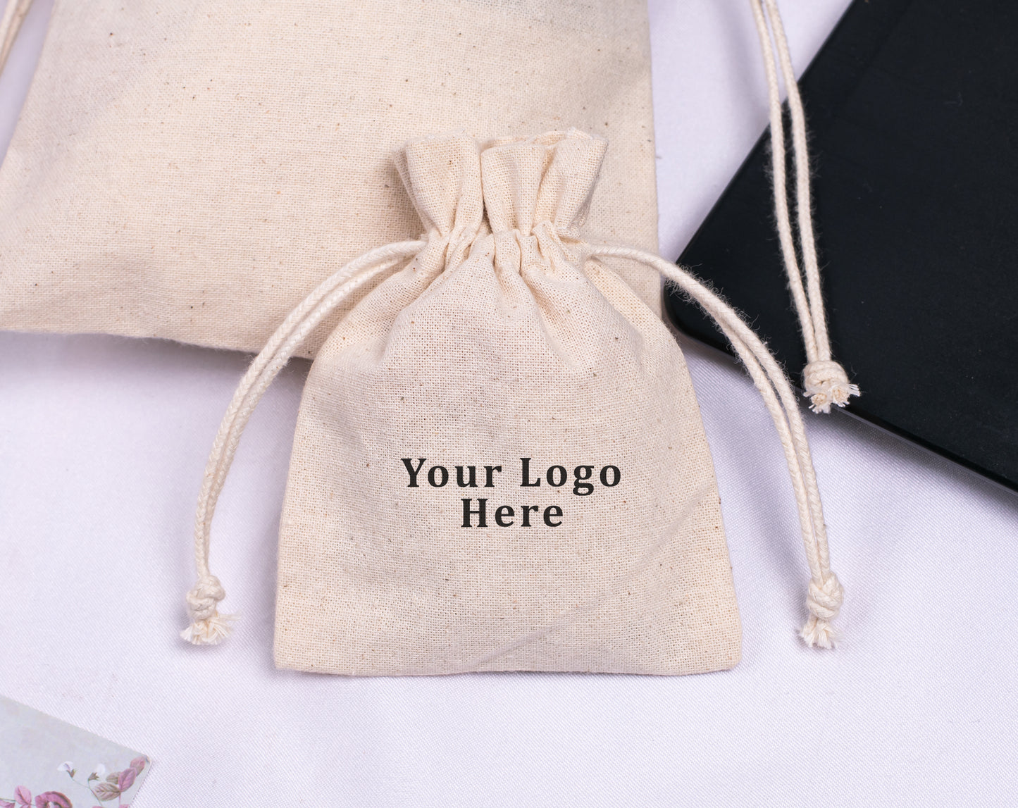 100pcs Natural Cotton Jewelry Drawstring Pouches With Logo in Wholesale & Bulk